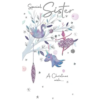 Image of Special Sister Unicorn Embellished Christmas Card Hand Finished Champagne Cards XCDC398