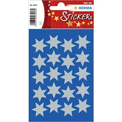 Image of HERMA 3906 Christmas Stickers, Silver Stars, 6 Pointed (Diameter 21 mm, 60 Paper) Self Adhesive Decoration, Permanent Labels for Christmas, Gifts, Crafts, Advent Calendar
