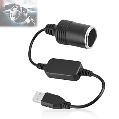 Image of USB A Male to 12V Car Cigarette Lighter Socket Female Converter, Port Power Converter for GPS Dashcam