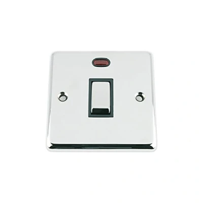 Image of 20A Double Pole Switch Polished Chrome Classic Black Insert Metal Rocker Switches DP with Neon Indicator