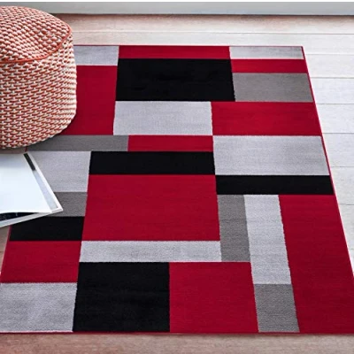 Image of Kilas Rug, Polypropylene, New Modern Home Décor, Geometric, Multi Coloured, Shaggy and Comfy, Anti Skid Carpet, Runner For Large Small Living Room (Black Red, 80x150)
