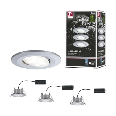 Image of Paulmann 99929 Calla LED recessed luminaire round set of 3 incl. 3x6W IP65 spotlight chrome matt cabinet light plastic lamp 4000K