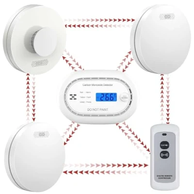 Image of XINDUM Wireless Interlinked Smoke Alarms for Home, Heat Detector, Carbon Monoxide Detector with LCD Digital Display, Remote Controller, Fire 10 Year Battery, Detectors Bundle Home