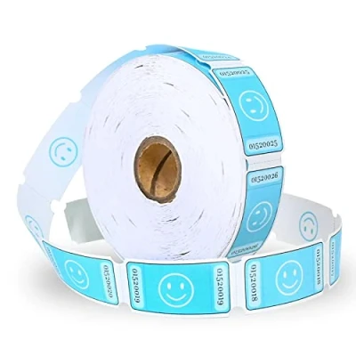 Image of L LIKED 1000 Numbered Blue Smiley Raffle Tickets, Single Ticket Roll for Party Events, Carnival, School Classroom Supplies