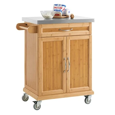 Image of SoBuy® Bamboo Kitchen Cabinet, Storage Trolley Cart with Stainless Steel Surface, 66x46x90cm, FKW13 N