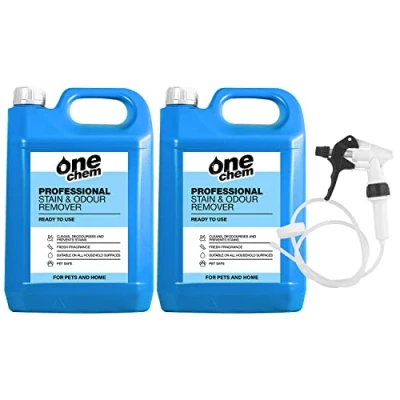 Image of One Chem Pet Stain &amp; Odour Remover 2 x 5L Plus Long Hose Trigger Completely Eliminates Traces of Urine In Any Household Area