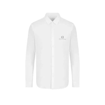 Image of Armani Exchange Men&#039;s Ax Long Sleeve Icon Logo Button Shirt, White, XS
