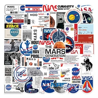 Image of NASA Stickers for Laptop (50 PCS),Gift Children Teens Adults Girl Boys,Waterproof Water Bottle,Cool Space Astronaut Vinyl Scrapbook Skateboard Bike Phone Dairy