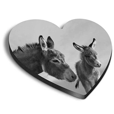 Image of 1 x Heart MDF Magnets Cute Donkey and Baby Animal 35580