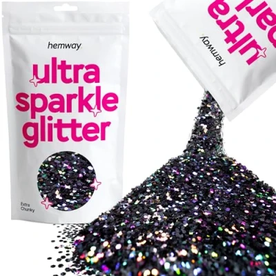 Image of Glitter Black Holographic Ultra Sparkle Sequins Nail Face Festival Christmas Halloween Makeup Extra Chunky 100g / 3.5oz