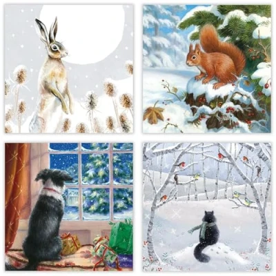 Image of Museums and Galleries Charity Christmas Cards Pack of 20 with Snowy Paws Winter Animals Scenes Eco Friendly Xmas Multipack Envelopes
