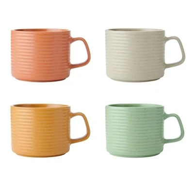Image of KitchenCraft Idilica Stacking Stoneware Mugs, Set of 4, 400ml
