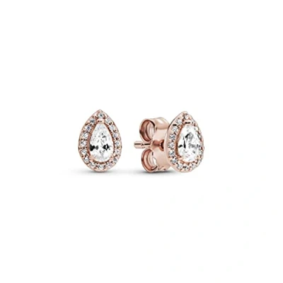 Image of Pandora Timeless Women&#039;s 14k Rose Gold Plated Teardrop Halo Cubic Zirconia Stud Earrings, No Box