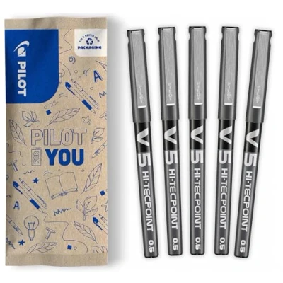 Image of PILOT Set of 5 V5 Liquid Ink Rollerball Black Fine Tip