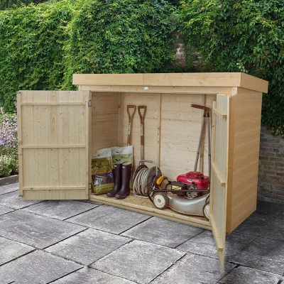 Image of 6&#039;5 x 2&#039;10 Forest Shiplap Large Double Door Pent Wooden Garden Storage Outdoor Bike / Mower Store (1.9m 0.86m)