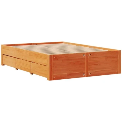Image of vidaXL Bed Frame without Mattress with Drawers Wax Brown 160x200 cm Solid Wood Pine