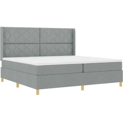 Image of Box Spring Bed with Mattress Light Grey 200x200 cm Fabric Vidaxl