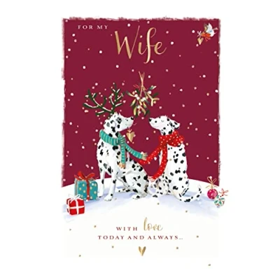 Image of Ling Design For My Wife &#039;Happy Christmas&#039; Card Lovely with Dalmatian Couple Under Mistletoe The Wildlife Range Foil Finish Her