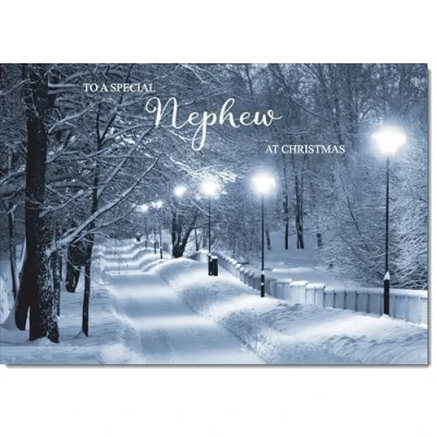 Image of doodlecards Nephew Christmas Card Snowy Street Scene Medium Size for with Plain Envelope