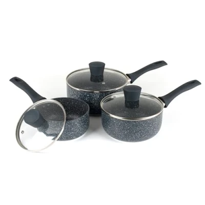 Image of Russell Hobbs RH00847EU7 Nightfall Stone 3 Piece Saucepan Set 16/18/20cm Non Stick Saucepans with Tempered Glass Lids Induction Safe Forged Aluminium