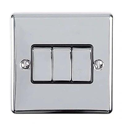 Image of Enhance Decorative 3 Gang Switch Polished Chrome Finish With Black Trim
