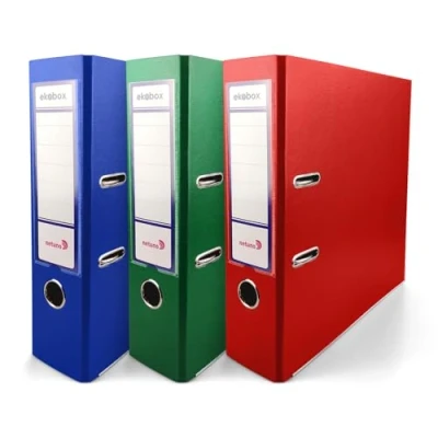 Image of Netuno 3X Folder Lever Arch Folders 3 Colours Blue Green Red 2 Ring Binder Ecobox Organiser 8 cm 3,15 inch A4 Wide Cardboard for Office Shelf Desk