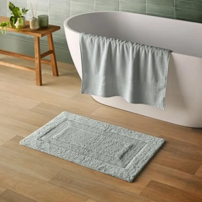 Image of Silentnight Supersoft Bathmat Grey Super Soft &amp; Absorbent 100% Cotton BCI Quick Drying Plush Texture Non Slip Base 80 x 50cm Machine Washable,