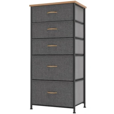 Image of YITAHOME Narrow Chest of Drawers with 4 Drawers, Fabric Dressers Easy Pull Handle,Sturdy Steel Frame,Storage for Bedroom, Kids Room, Closet, Clothes, Dark Grey