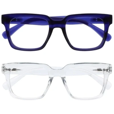 Image of OPULIZE ERA Blue Light Glasses Clear Lens Anti Reflective and Glare 2 Pack UV400 Protection Oversized Frame Computer Screen Men Women +0.00