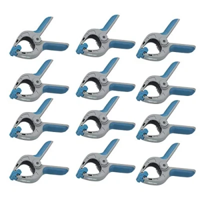 Image of Ferrestock FSKPRS101 12pcs Spring Loaded Clamping Clamps, Non Slip Handle, Swivel Jaws, Extra Strong Spring, Max Opening 39mm, Depth 40mm