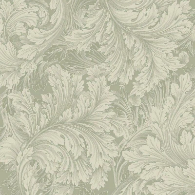 Image of Grandeco Rossetti Acanthus Leaves Scroll Smooth Wallpaper, Green