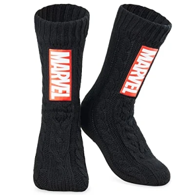 Image of Marvel Mens Slipper Socks, Bed Socks with Sherpa Lining Non Slip Gifts (Black)