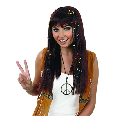 Image of Fun Shack Brown Hippy Wigs for Women, Seventies Style Wigs, Hippie Costume, Halloween 80s Women One Size
