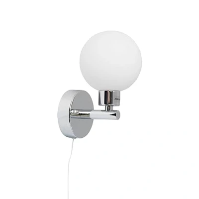 Image of firstchoicelighting Modern Polished Chrome &amp; Glass Globe IP44 Bathroom Wall Light Pull Cord Switch