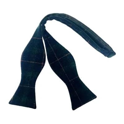 Image of King &amp; Priory Navy Blue Dark Green Check Self Tie Bow Tie, Tweed, Tartan, Plaid