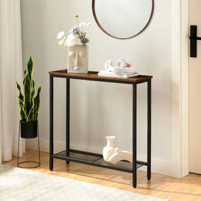 Image of HOOBRO Console Table, Slim Table for Hallway, Entryway with 2 Shelves, Industrial Display Sofa Living Room, Bedroom, Rustic Brown and Black EBF74XG01