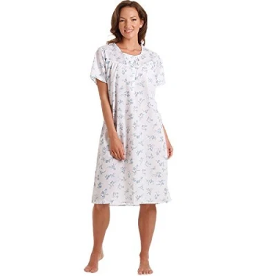 Image of Lady Olga Womens Nightdress Ladies Floral Short Sleeve Nightie Nightshirt Blue (22 24)