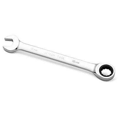 Image of Jetech 18mm Gear Wrench Metric Industrial Grade Cr V Steel Ratcheting Combination Wrench, Ratchet Spanner in Polished Chrome Finish