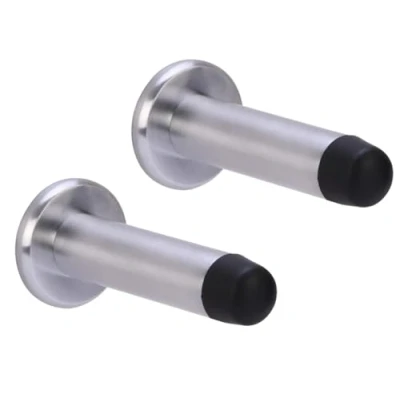 Image of HANDLEZONE® 2 Pack 75mm / 3 inch Projecting Skirting Or Wall Mounted Door Stop, Concealed Fixing, Rubber Buffer Stopper Satin Chrome
