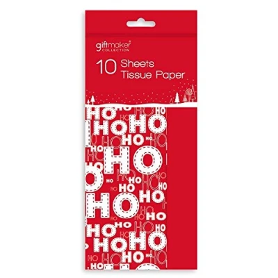 Image of 10 Sheets of Festive Christmas Wrapping Tissue Paper Reindeer, Traditional &amp; Ho Ho,
