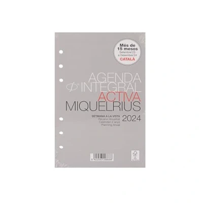 Image of Miquelrius 2024 Comprehensive Annual Diary Refill, Horizontal Week View, Active Size 117 x 182 mm, Catalan, Portuguese and English