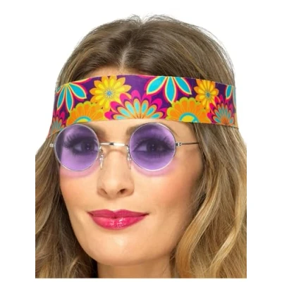 Image of Smiffys Hippie Specs, Purple , 1960&#039;s Groovy Fancy Dress, Adult Dress Up Accessories