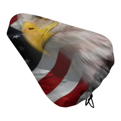 Image of American Bald Eagle USA Flag Bicycle Seat Cover Waterproof Bike Cushion Protector Saddle for Outdoor Biking