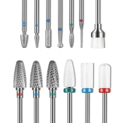 Image of 13PC Nail Drill Bits Set, for Nails, 3pcs Tungsten Carbide Bits+ Ceramic Efile 6pcs Diamond 1pcs Brush, 3/32 inch