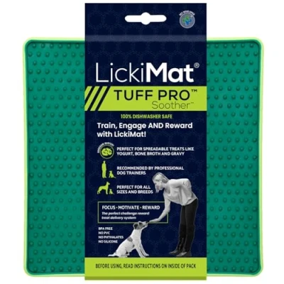 Image of LickiMat PRO Tuff Soother for Dogs, Heavy Duty Dog Lick Mat, Calmer, Alternative to Puzzle Toys and Slow Feeder Bowls. Perfect Peanut Butter, Yoghurt, Healthy Treats Distraction. (Green)