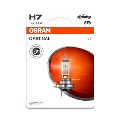 Image of OSRAM ORIGINAL LINE 12V, H7, halogen headlight lamp, Single Blister (1 lamp), white