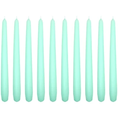 Image of Tapered Dinner Candles, Pack of 10, Unscented, Long Burning Time, 24 cm / 19.45 (Fresh Mint, Matt)