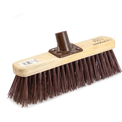 Image of Newman and Cole 12&quot; Wooden Broom Head with Synthetic Hard PVC Bristle Replacement for Outdoor Garden Floor Yard Brush Sweeping Wood Sweeper Fitted Fixing Bracket Connector