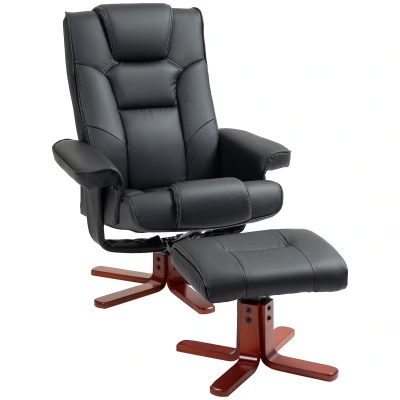Image of HOMCOM Recliner Chair with Footstool, PU Leather Upholstered Armchair Adjustable Backrest, Leisure Lounge for Living Room, Bedroom, Black