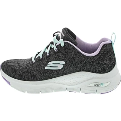 Image of Skechers Women&#039;s Arch Fit Keep It Up Sneaker, Black/Lavender, 9 UK